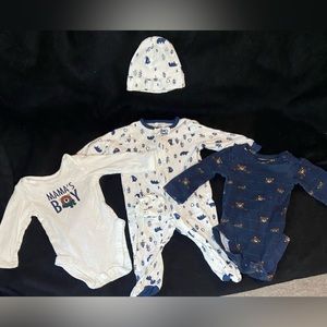 0-3m Footie and onesies with hats and mittens